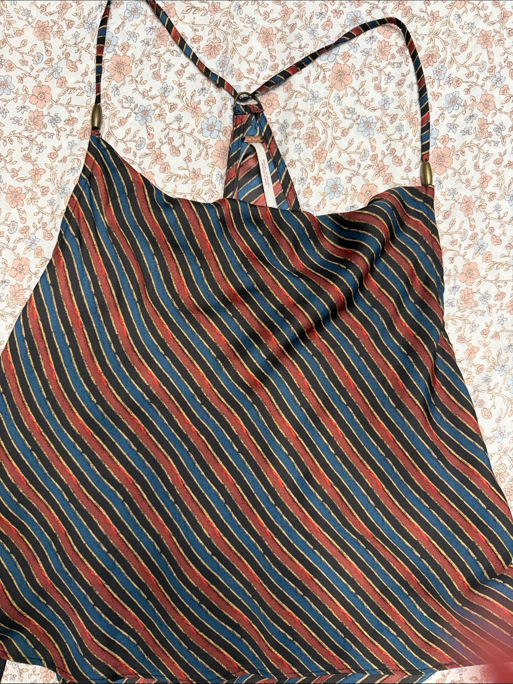 Free People Striped V-Neck Cami in Navy, Rust & Black